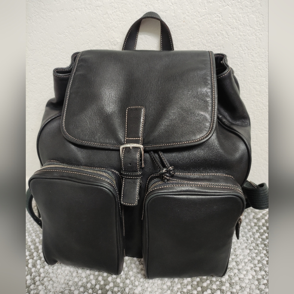Vintage Coach Black Leather Drawstring Backpack No.0573 Unisex